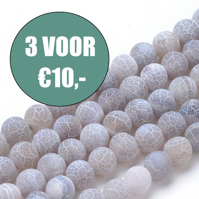 Agaatsnoer rond grijs 8/8,5mm "crackle"