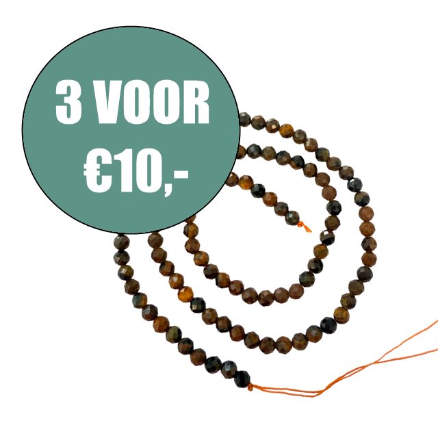 Tijgeroog snoer rond facet 4,00 mm ( snoerenspecial )